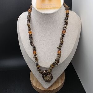Brown and Orange Beaded Necklace (1585)